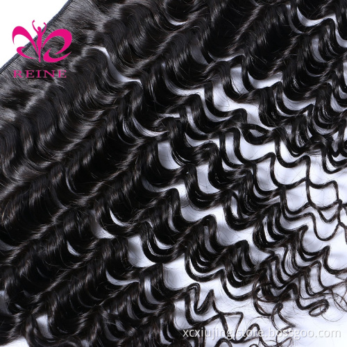 REINE Brazilian Malaysian Peruvian Virgin Hair Weaves 3 Bundles with Lace Frontal  Deep Wave 9A Indian Cambodian Remy Human Hair